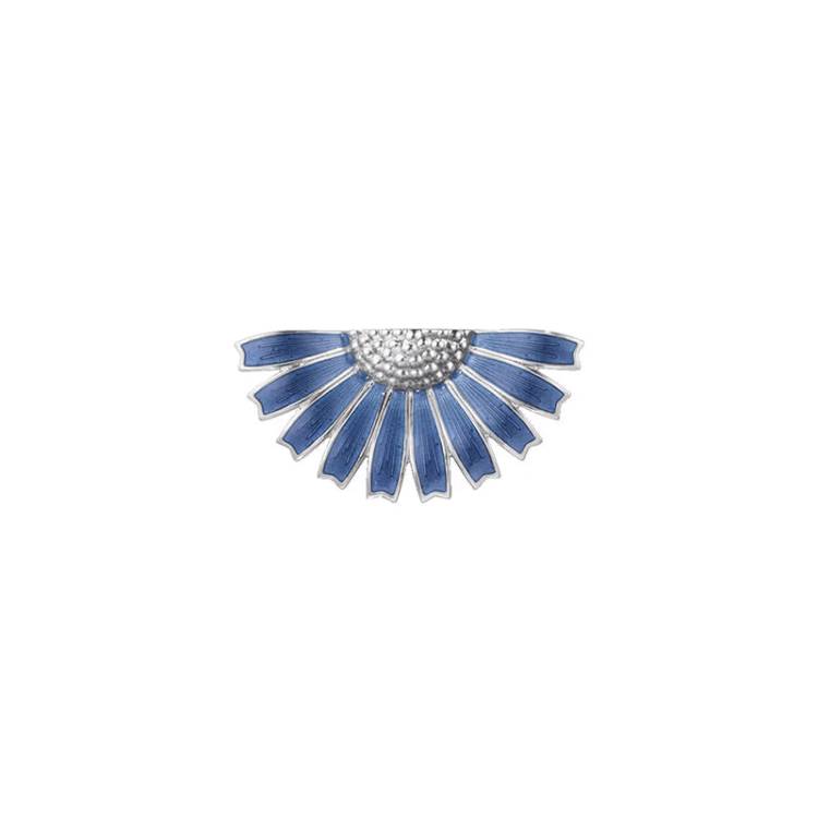 Georg Jensen Daisy Sterling Silver Blue Enamel Half Flower Brooch
