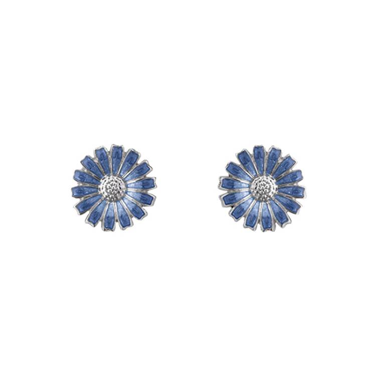 Georg Jensen Daisy Sterling Silver Blue Enamel Stud Earrings