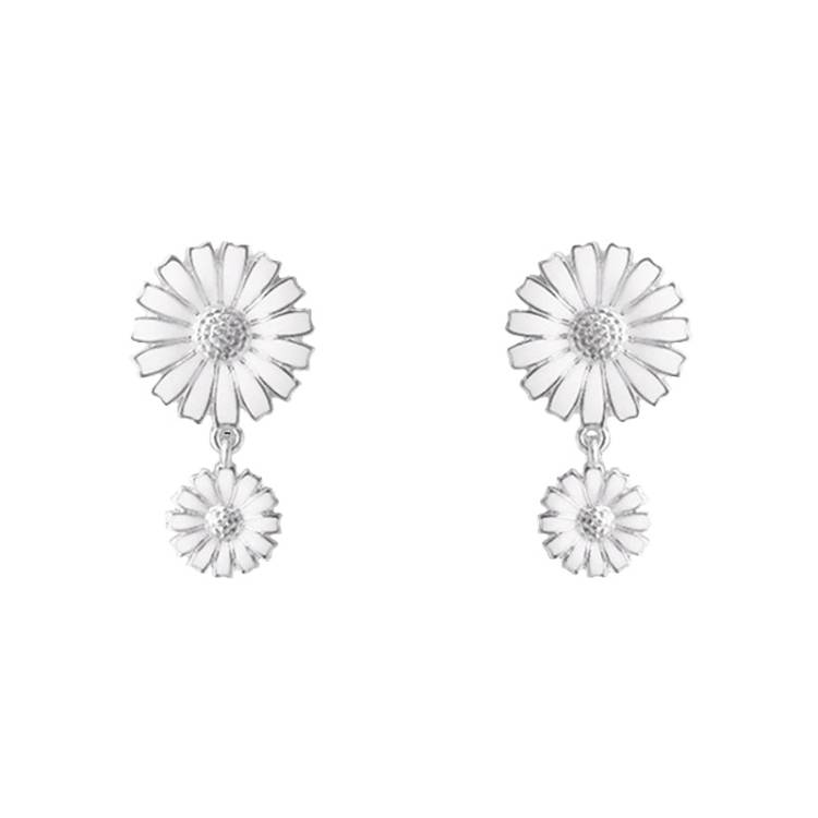 Georg Jensen Daisy Sterling Silver White Enamel Double Earrings