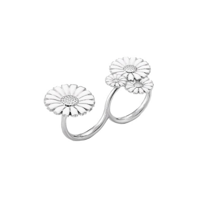Georg Jensen Daisy Sterling Silver White Enamel Double Ring - 60