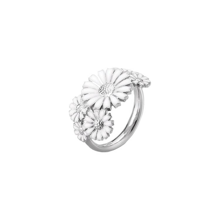 Georg Jensen Daisy Sterling Silver White Enamel Layered Ring - 54