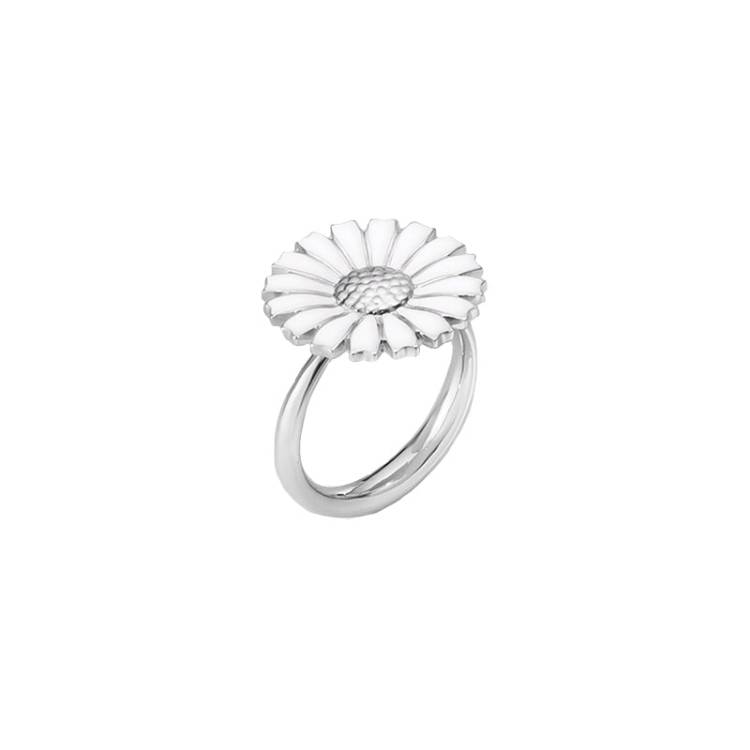 Georg Jensen Daisy Sterling Silver White Enamel Ring - 59