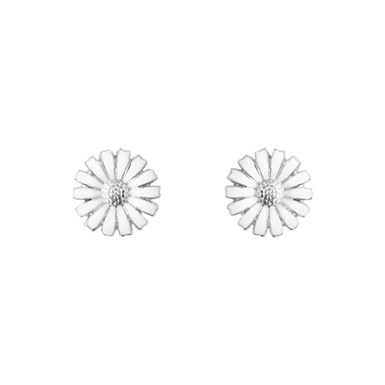 Georg Jensen Daisy Sterling Silver White Enamel Stud Earrings