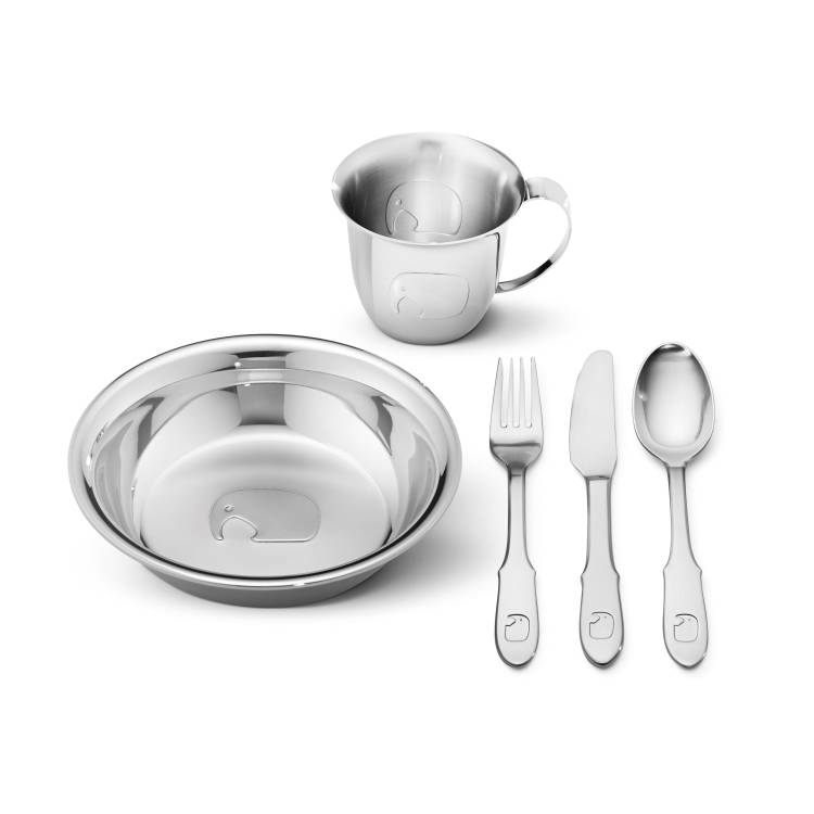 Georg Jensen Elephant Stainless Steel Child Five Piece Dining Set - Silver