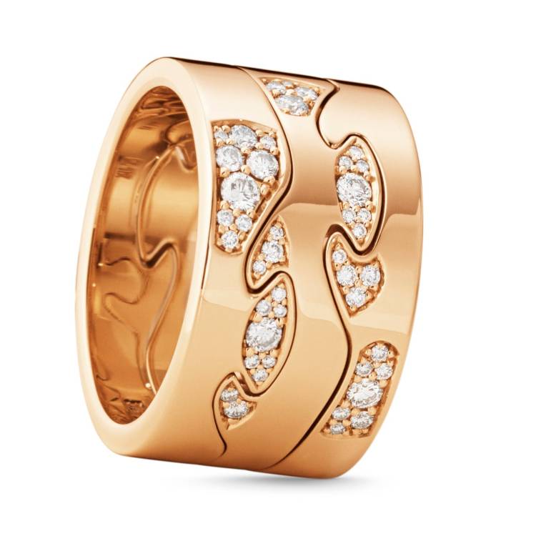 Georg Jensen Fusion 18ct Rose Gold Diamond Pave Three Piece Ring AA Centre AB - 48