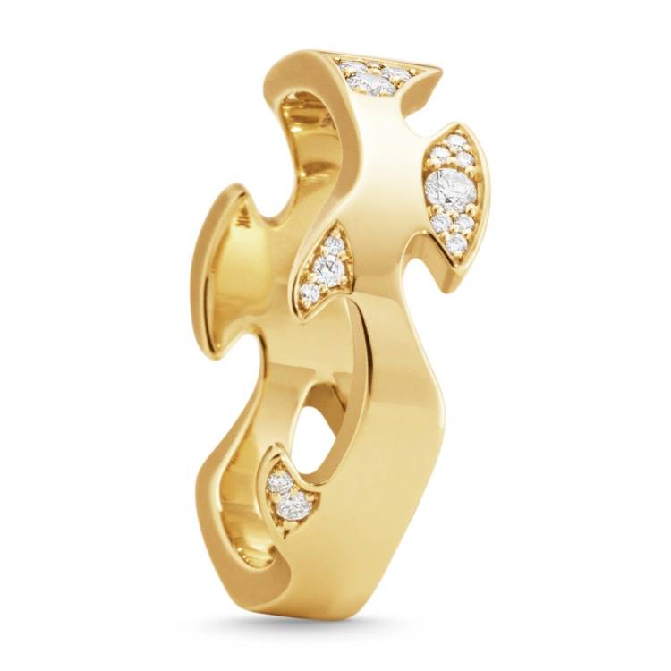 Georg Jensen Fusion 18ct Yellow Gold Diamond Pave Centre Ring - 52