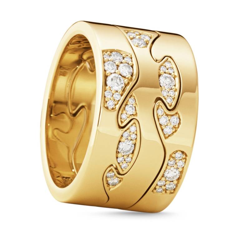 Georg Jensen Fusion 18ct Yellow Gold Diamond Pave Three Piece Ring AA Centre AB - 50