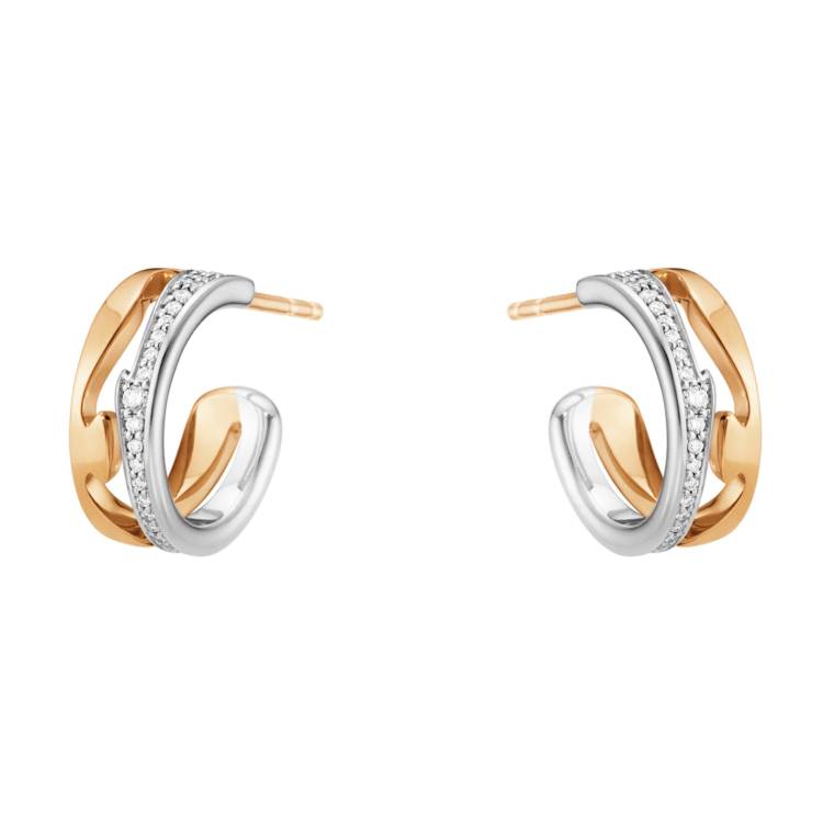 Georg Jensen Fusion 18ct Rose and White Gold Diamond Pave Hoop Earrings - Gold