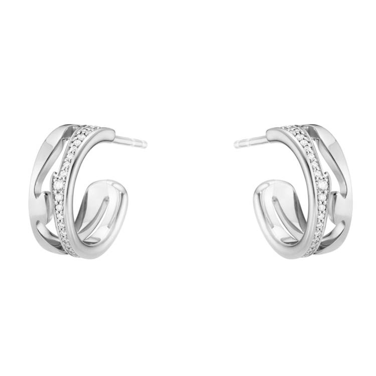 Georg Jensen Fusion 18ct White Gold Diamond Pave Hoop Earrings - Gold
