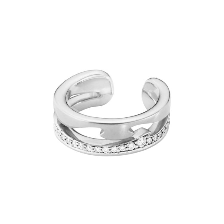 Georg Jensen Fusion 18ct White Gold Diamond Pave Single Ear Cuff Earring - Gold