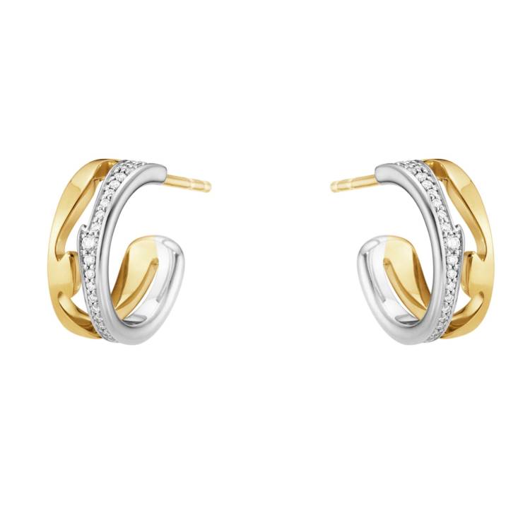 Georg Jensen Fusion 18ct Yellow and White Gold Diamond Pave Hoop Earrings - Gold