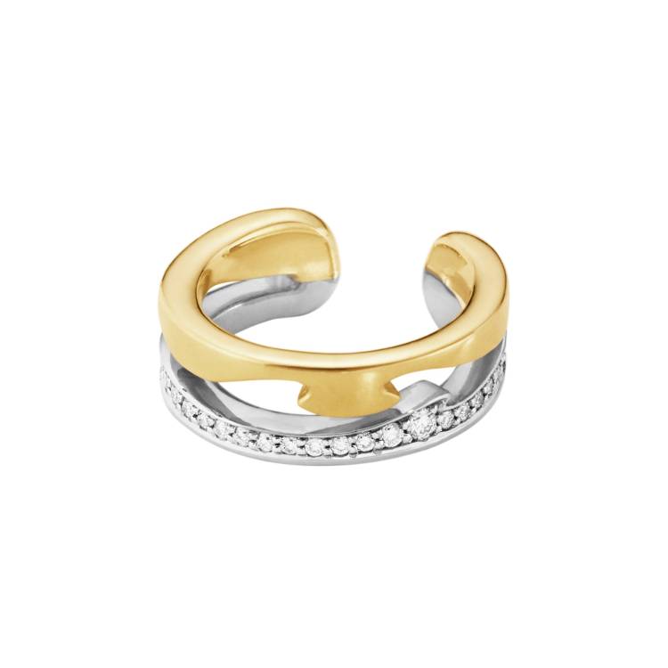 Georg Jensen Fusion 18ct Yellow White Gold Diamond Pave Single Ear Cuff Earring - Gold