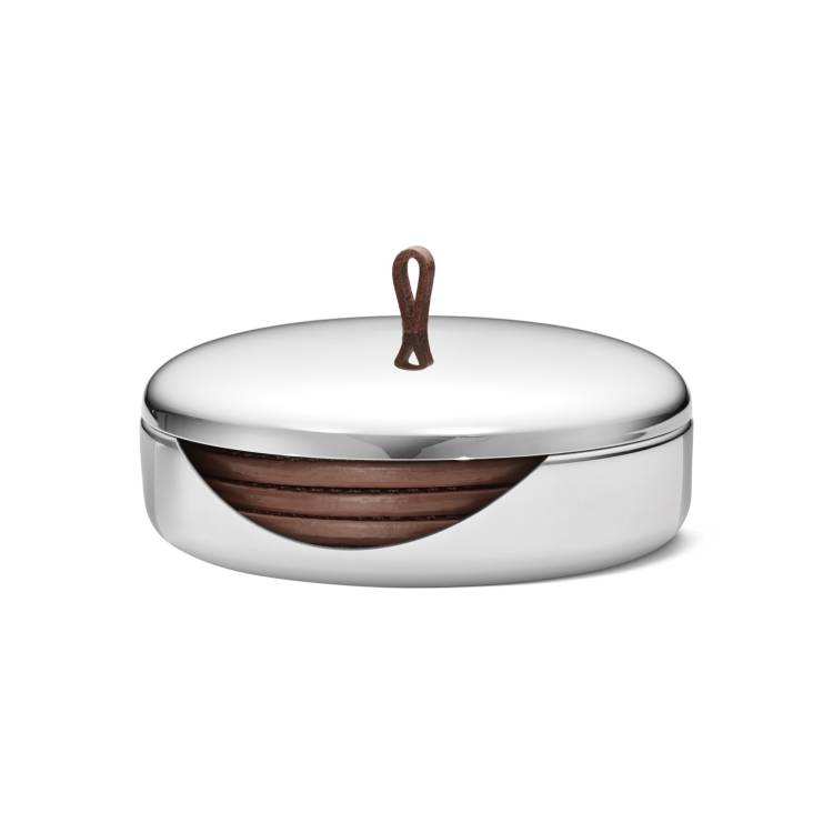 Georg Jensen Sky Stainless Steel Leather Four Piece Coaster Set - Silver