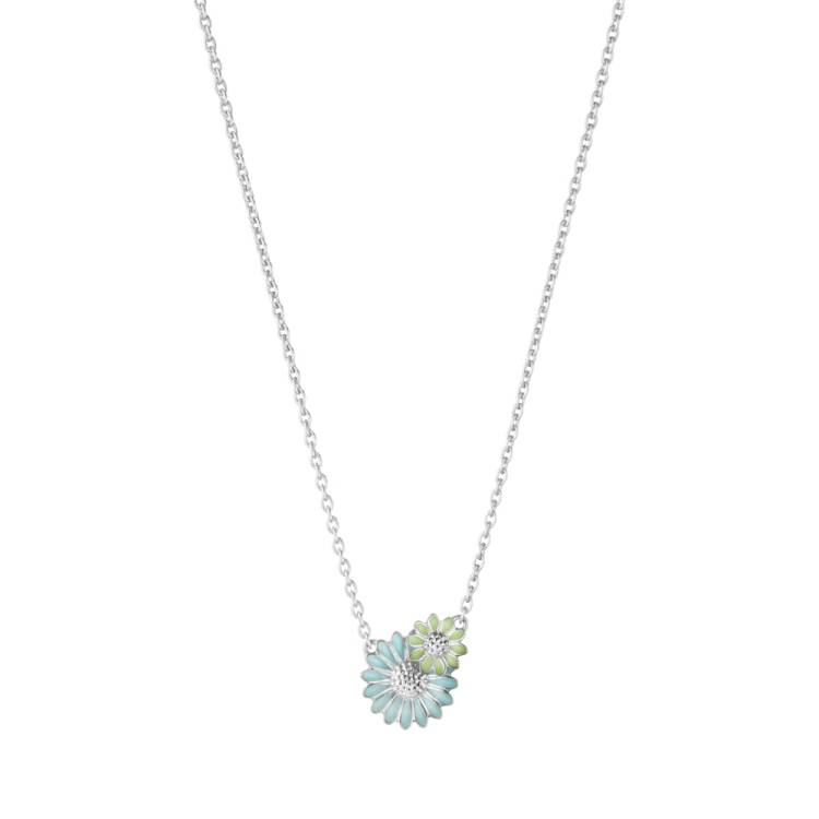 Georg Jensen Stine Goya Daisy Sterling Silver Green and Blue Enamel Pendant - Silver