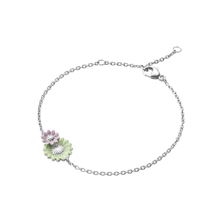 Georg Jensen Stine Goya Daisy Sterling Silver Green and Pink Enamel Chain Bracelet - Silver