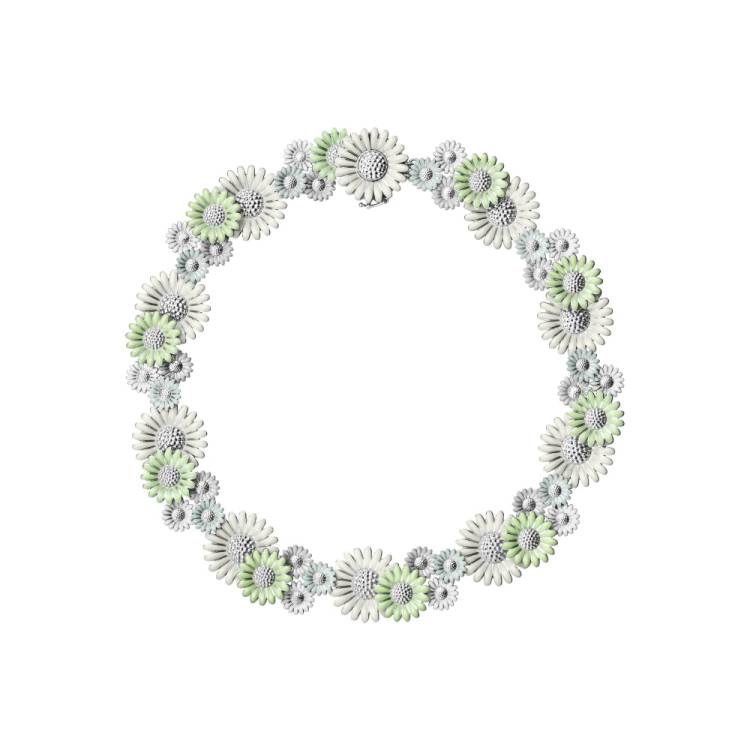 Georg Jensen Stine Goya Daisy Sterling Silver Green and White Enamel Necklace - M/L