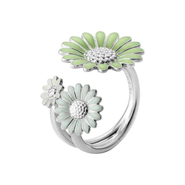 Georg Jensen Stine Goya Daisy Sterling Silver Green and White Enamel Ring - 54