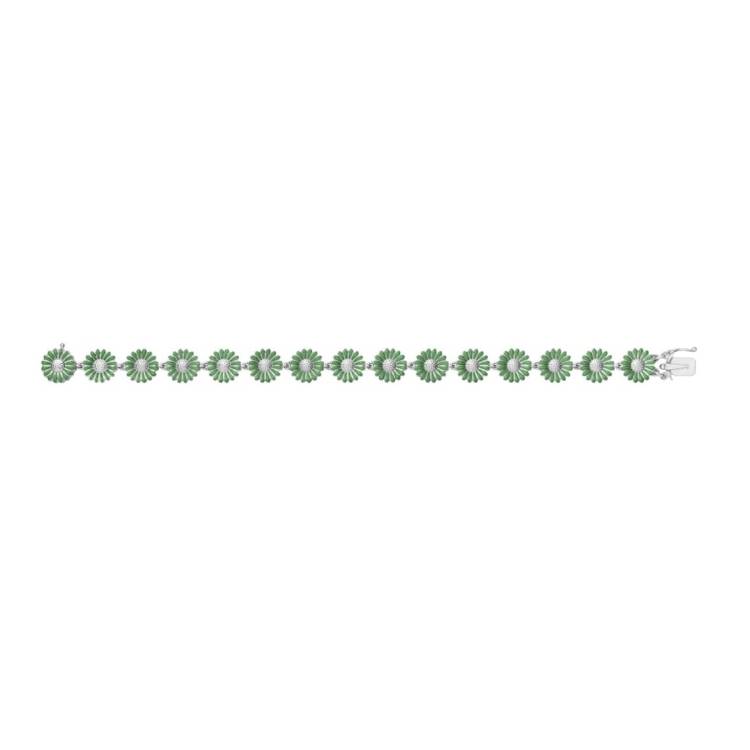 Georg Jensen Stine Goya Daisy Sterling Silver Vivid Green Enamel Bracelet - SM