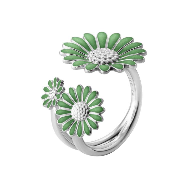 Georg Jensen Stine Goya Daisy Sterling Silver Vivid Green Enamel Ring D - 57