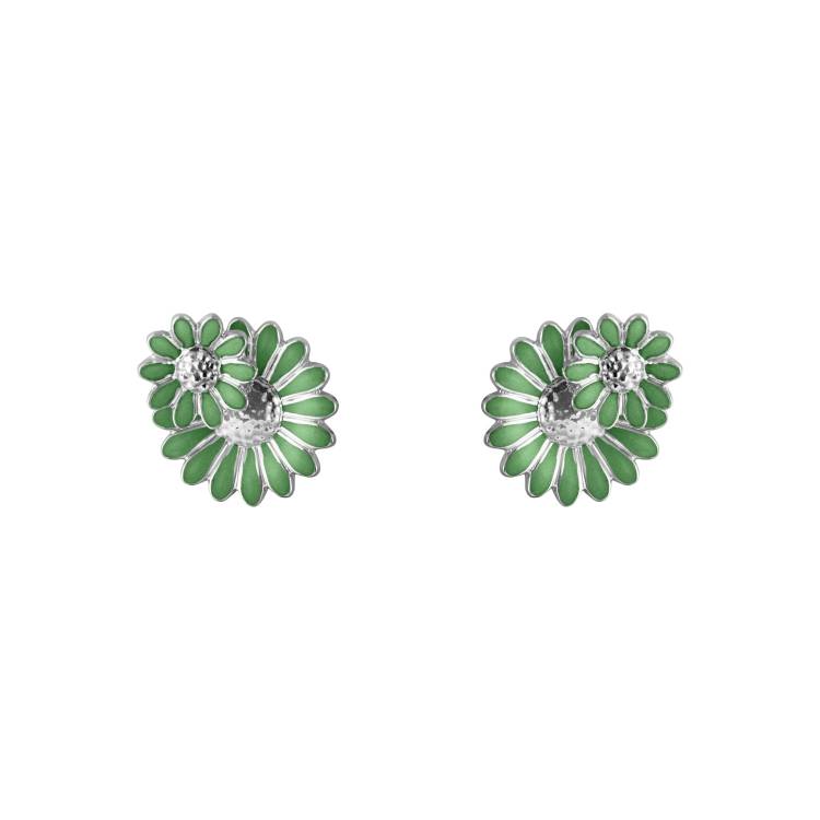 Georg Jensen Stine Goya Daisy Sterling Silver Vivid Green Enamel Stud Earrings