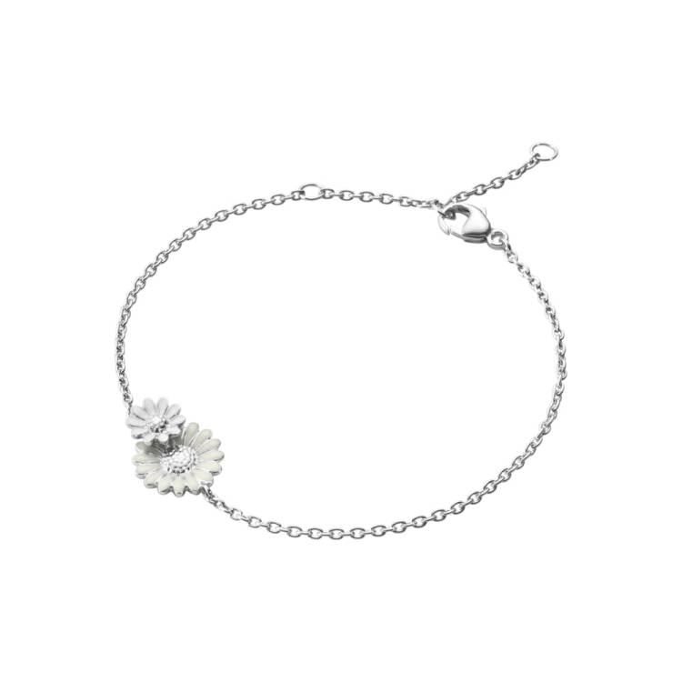 Georg Jensen Stine Goya Daisy Sterling Silver White Enamel Chain Bracelet - Silver