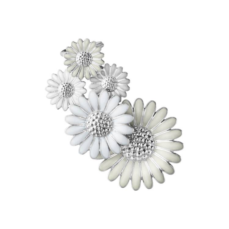Georg Jensen Stine Goya Daisy Sterling White Enamel Large Single Ear Cuff - Silver