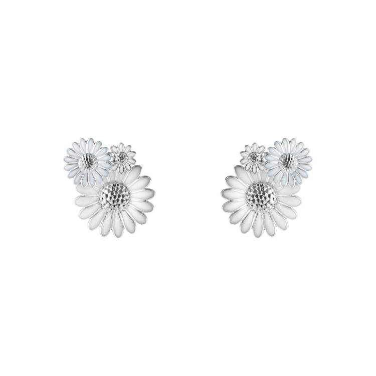 Georg Jensen Stine Goya Daisy Sterling Silver White Enamel Large Stud Earrings
