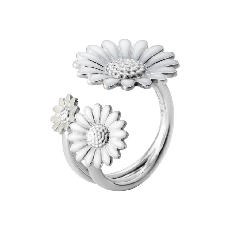 Georg Jensen Stine Goya Daisy Sterling Silver White Enamel Ring - 59