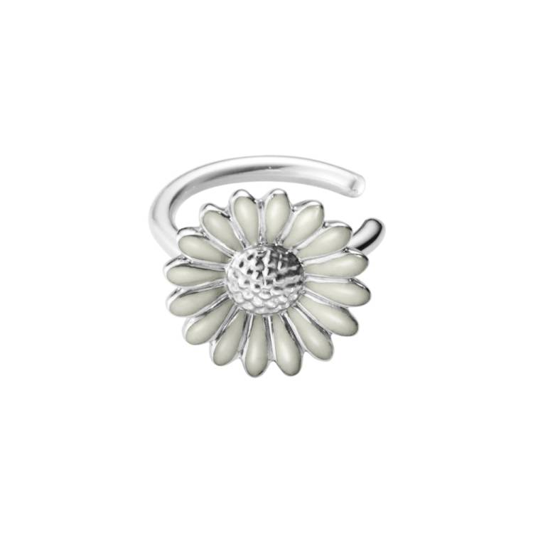 Georg Jensen Stine Goya Daisy Sterling Silver White Enamel Single Ear Cuff - Silver