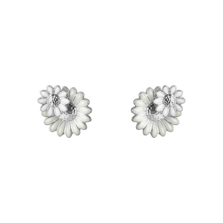 Georg Jensen Stine Goya Daisy Sterling Silver White Enamel Stud Earrings - Silver
