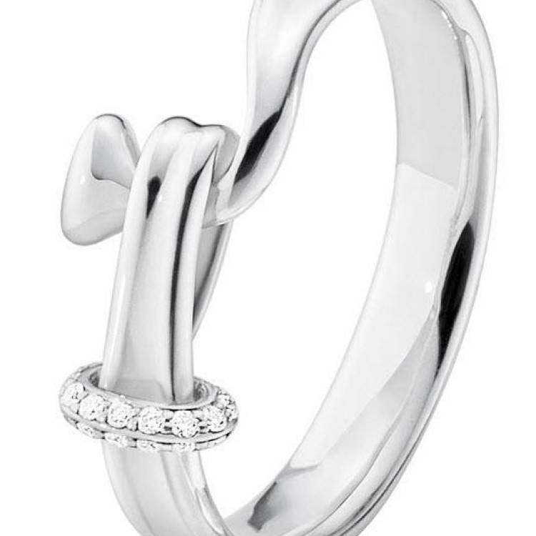 Georg Jensen Sterling Silver Diamond Torun Ring D - 55