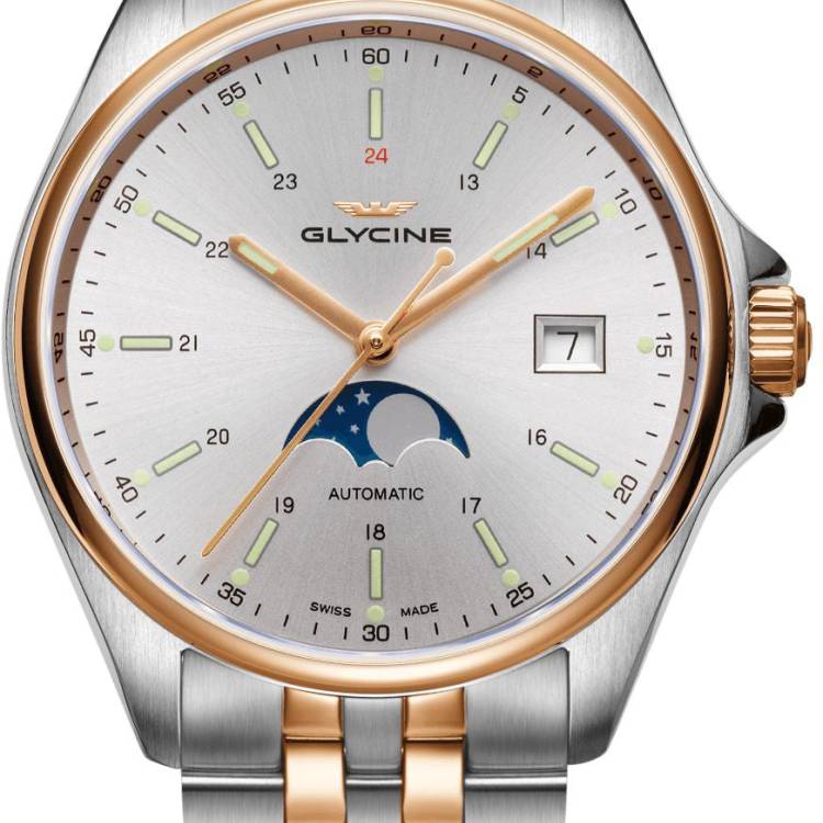 Glycine Watch Combat Classic Moon Phase - Silver