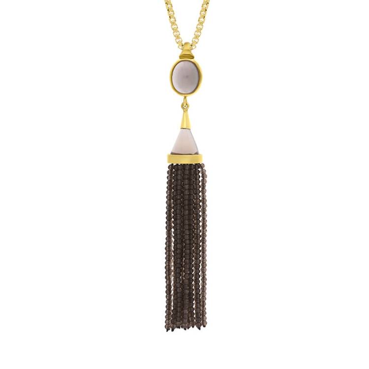 Gold Plated Sterling Silver Smokey Quartz Cascade Tassel Necklace D - Option1 Value