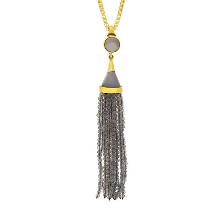 Gold Plated Sterling Silver Labradorite Cascade Tassel Necklace D - Option1 Value