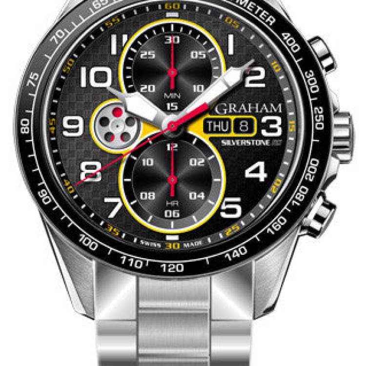 Graham Watch Silverstone RS Racing Yellow Bracelet - Black