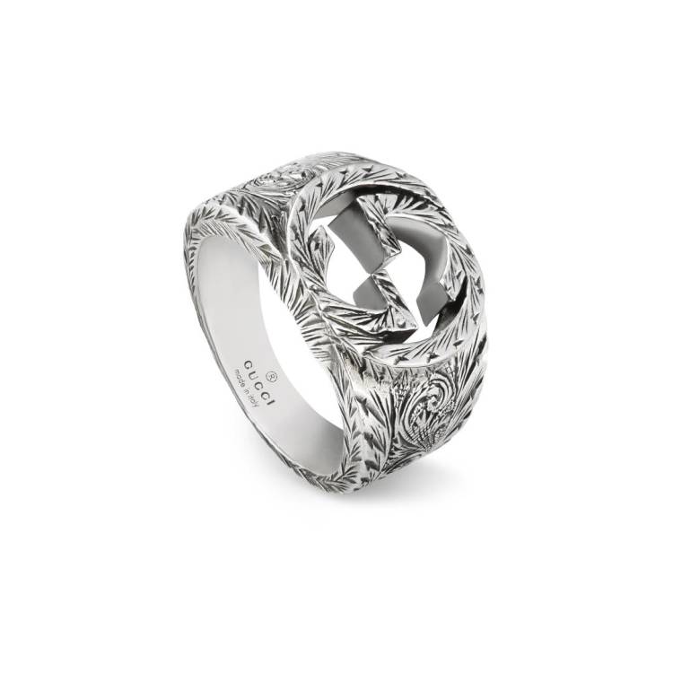 Gucci Interlocking Sterling Silver Engraved Ring D - P
