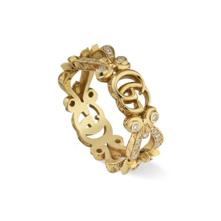 Gucci Flora 18ct Yellow Gold Diamond Pave Ring D - H