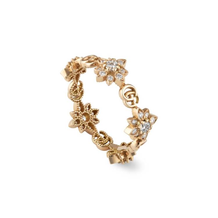 Gucci Flora 18ct Rose Gold Diamond Ring D - P