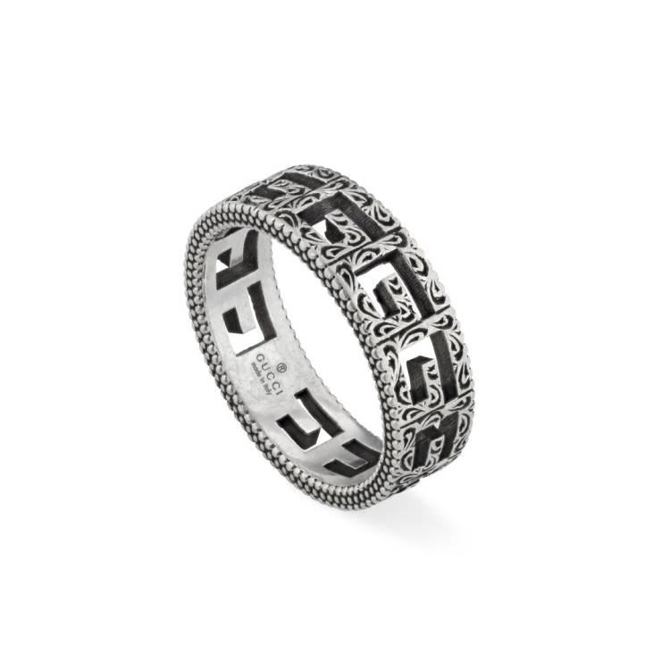Gucci G Cube Sterling Silver Engraved G Motif Ring D - R
