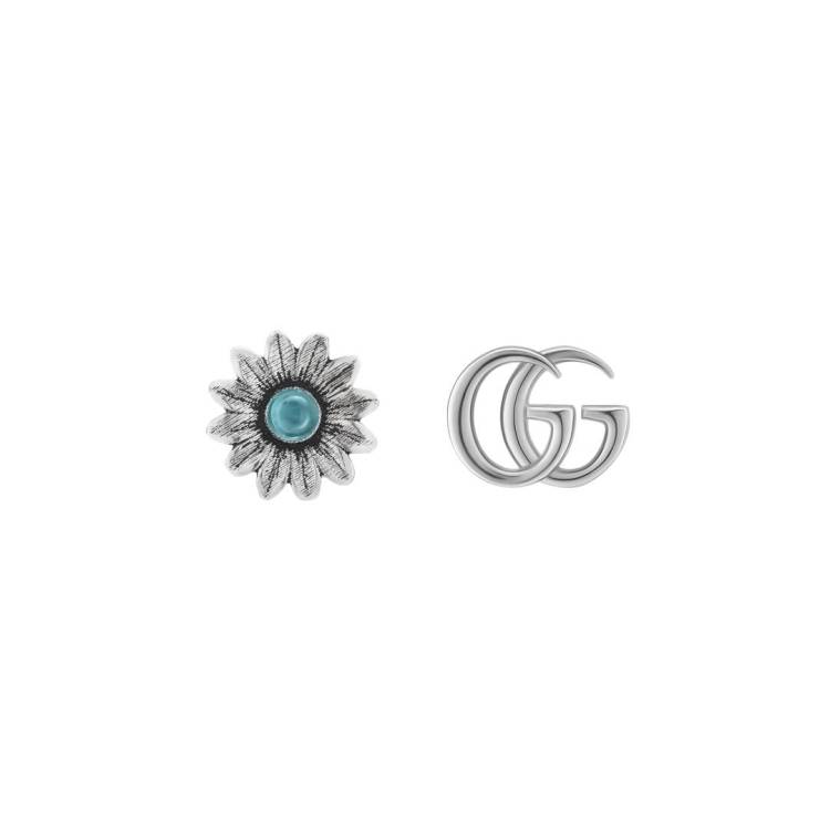 Gucci GG Marmont Sterling Silver Double G Flower Stud Earrings - Silver