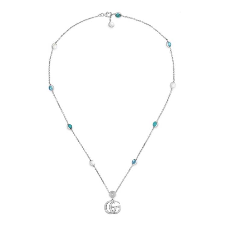 Gucci GG Marmont Sterling Silver Double G Mother of Pearl Necklace - Silver
