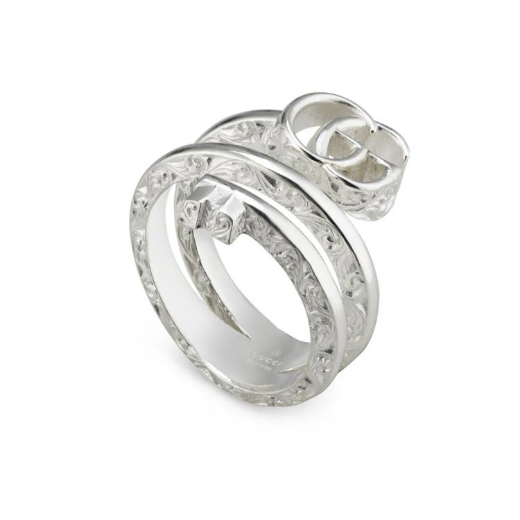 Gucci GG Marmont Sterling Silver Key Double Band Ring - Q.5