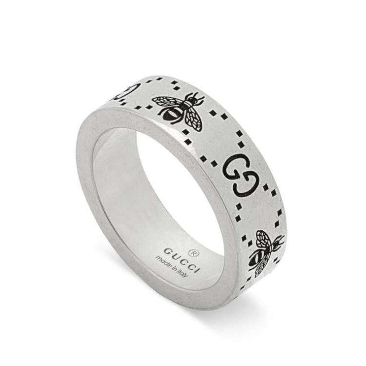 Gucci GG Sterling Silver Engraved Bee 6mm Ring D - O.5
