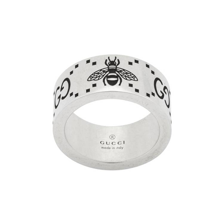 Gucci GG Sterling Silver Engraved Bee 9mm Ring D - N.5