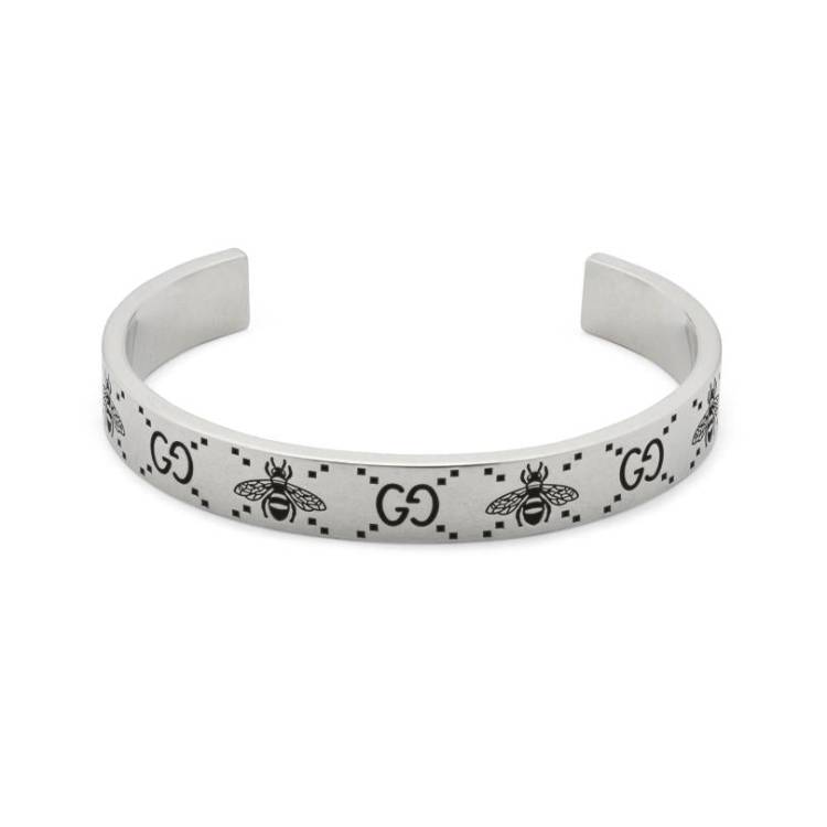 Gucci GG Sterling Silver Engraved Bee Cuff Bracelet D - 19cm