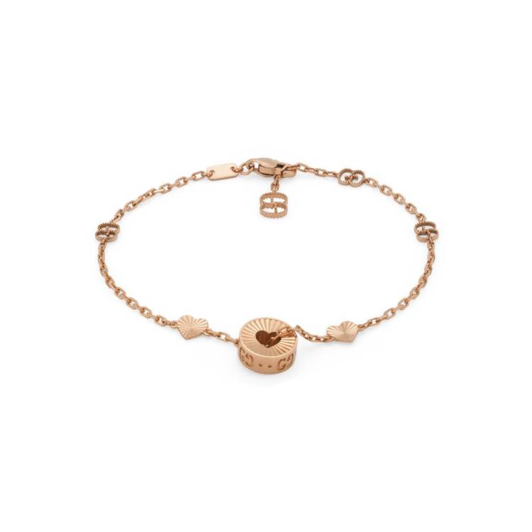 Gucci Icon 18ct Rose Gold Open Heart Chain Bracelet - 16cm