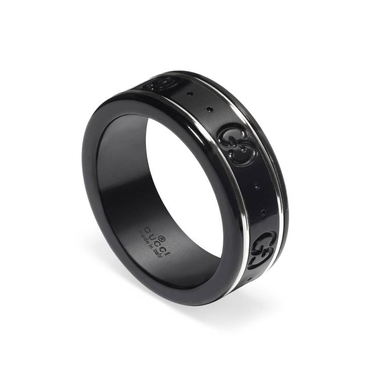 Gucci Icon 18ct White Gold Black Synthetic Corundum Thin Band Ring - Y.5