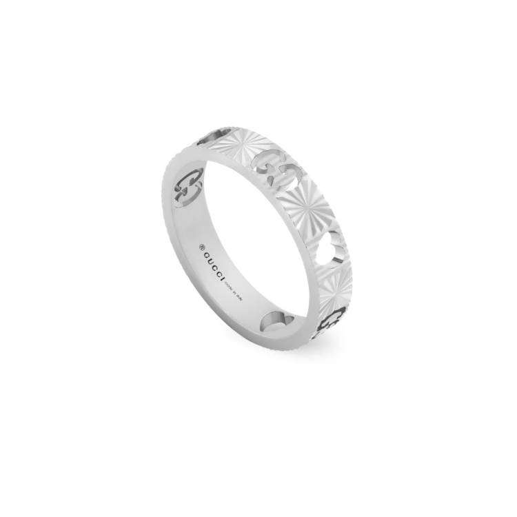 Gucci Icon 18ct White Gold Heart Band Ring D - Q.5
