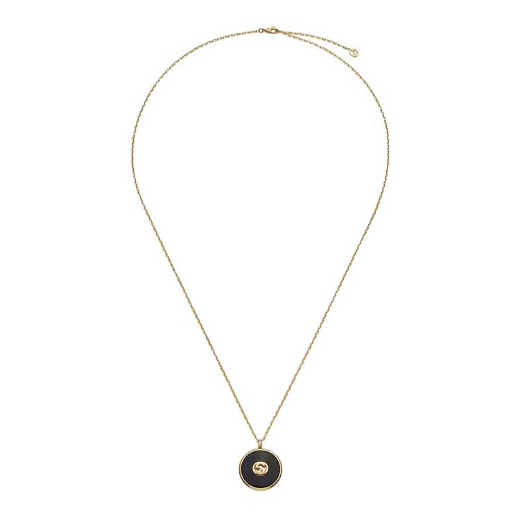 Gucci Interlocking 18ct Yellow Gold Black Onyx Long Chain Necklace