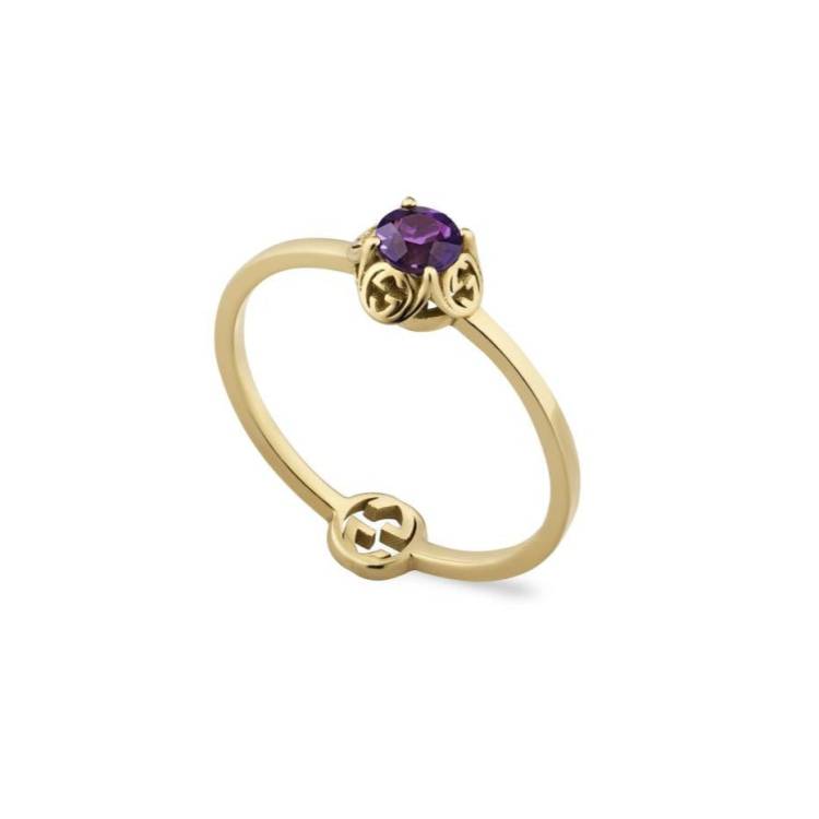 Gucci Interlocking 18ct Yellow Gold Amethyst Ring D - J.5
